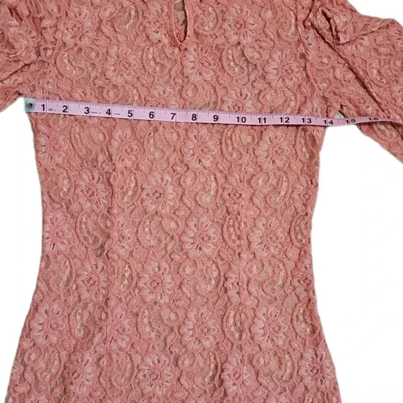 Forever 21 S Coral Lace Sheer Dress Sequin Collar Mod Y2K Glam Party Dress - Picture 5 of 6